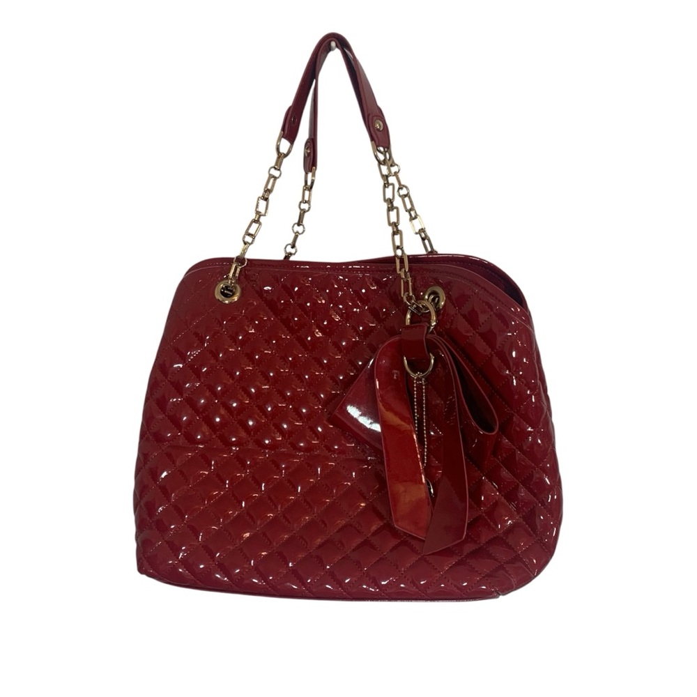 Big Buddha Red Quilted Shoulder Bag with Chain Details Patent Leather